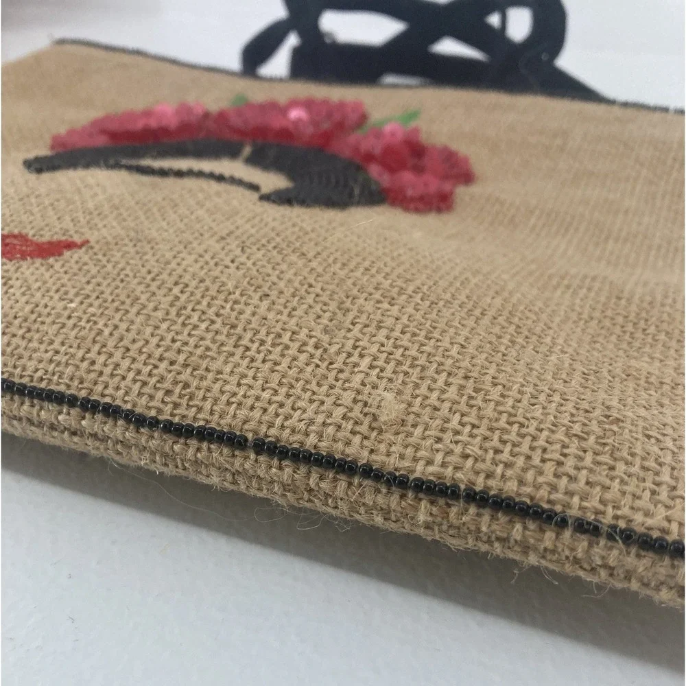 3 in 1 Handmade Burlap Frida Kahlo Embroidery Crossbody Wristlet Clutch‎ Latina